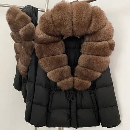 Real Fox Fur Puffer Jacket Coat