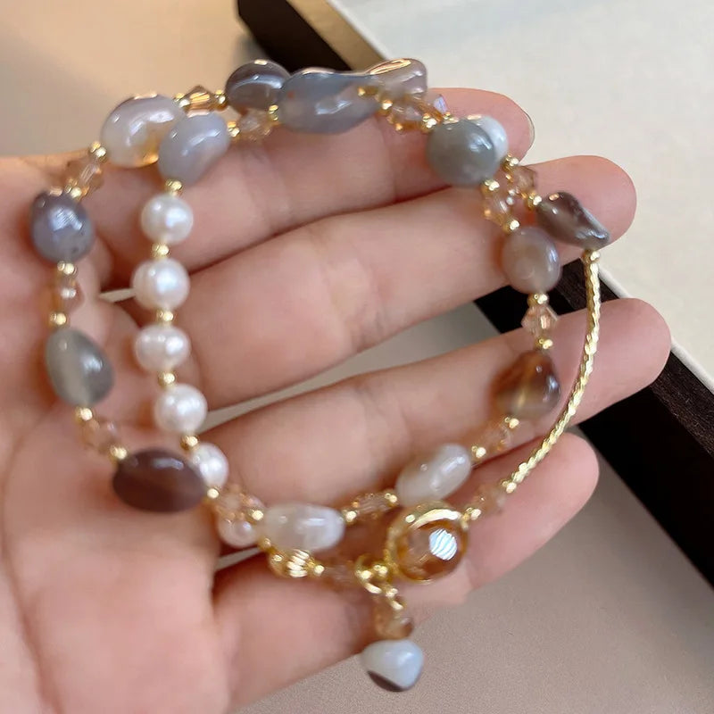 Crystal Pearl Ethnic Stacking Bracelets