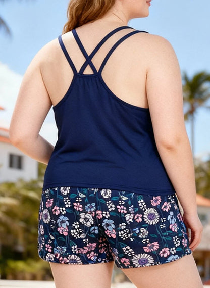 Plus-size Spring Summer Fresh Floral Print Loungewear Set