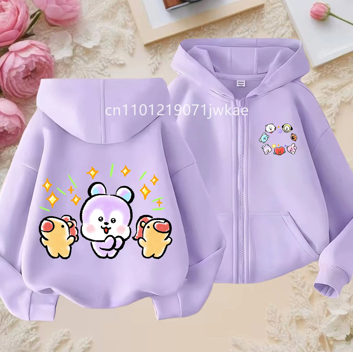 Tee Cute BT21 Mang Inspired Zipper Hoodie 3-12 Year Hoody Coat