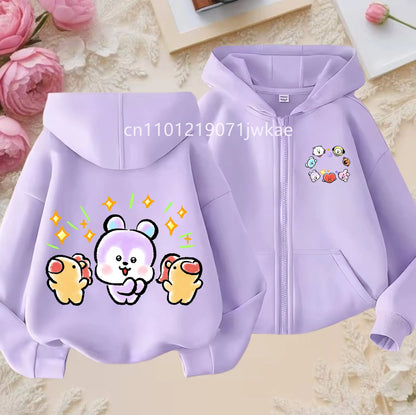 Tee Cute BT21 Mang Inspired Zipper Hoodie 3-12 Year Hoody Coat