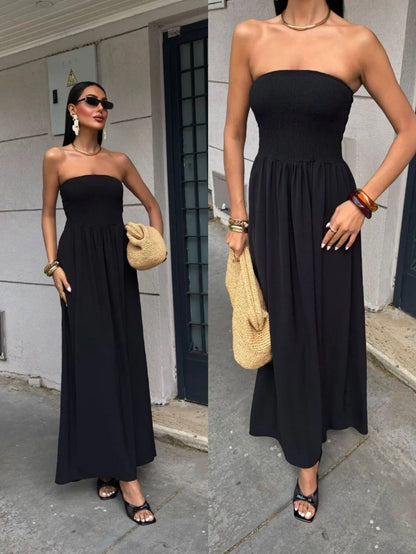 Off-Shoulder Strapless Waist-Cinching Long Dress