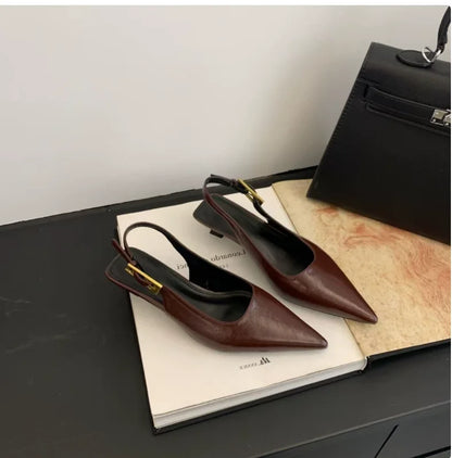 Shallow Slip on Elegant Slingback Thin Med Heel Shoes