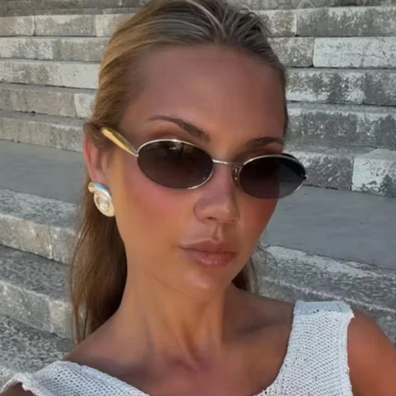 Oval Small Frame Unique Luxury Metal Sun Glasses