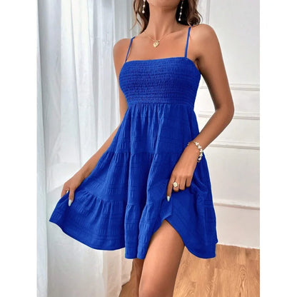 Spaghetti Strap Smocked Bustier Mini Dress