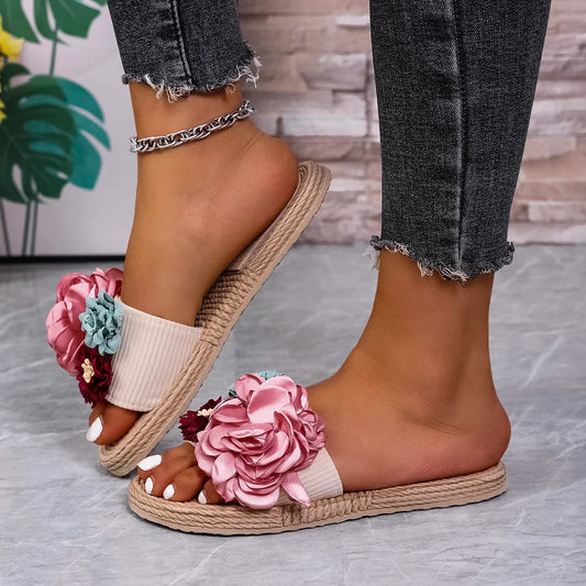 Large Flower Lightweight Flat Slippers