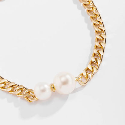Punk Cuban Chains Imitation-Pearl Pendant Necklace