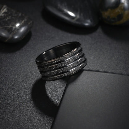 Wide Frosted Golden Titanium Steel Ring