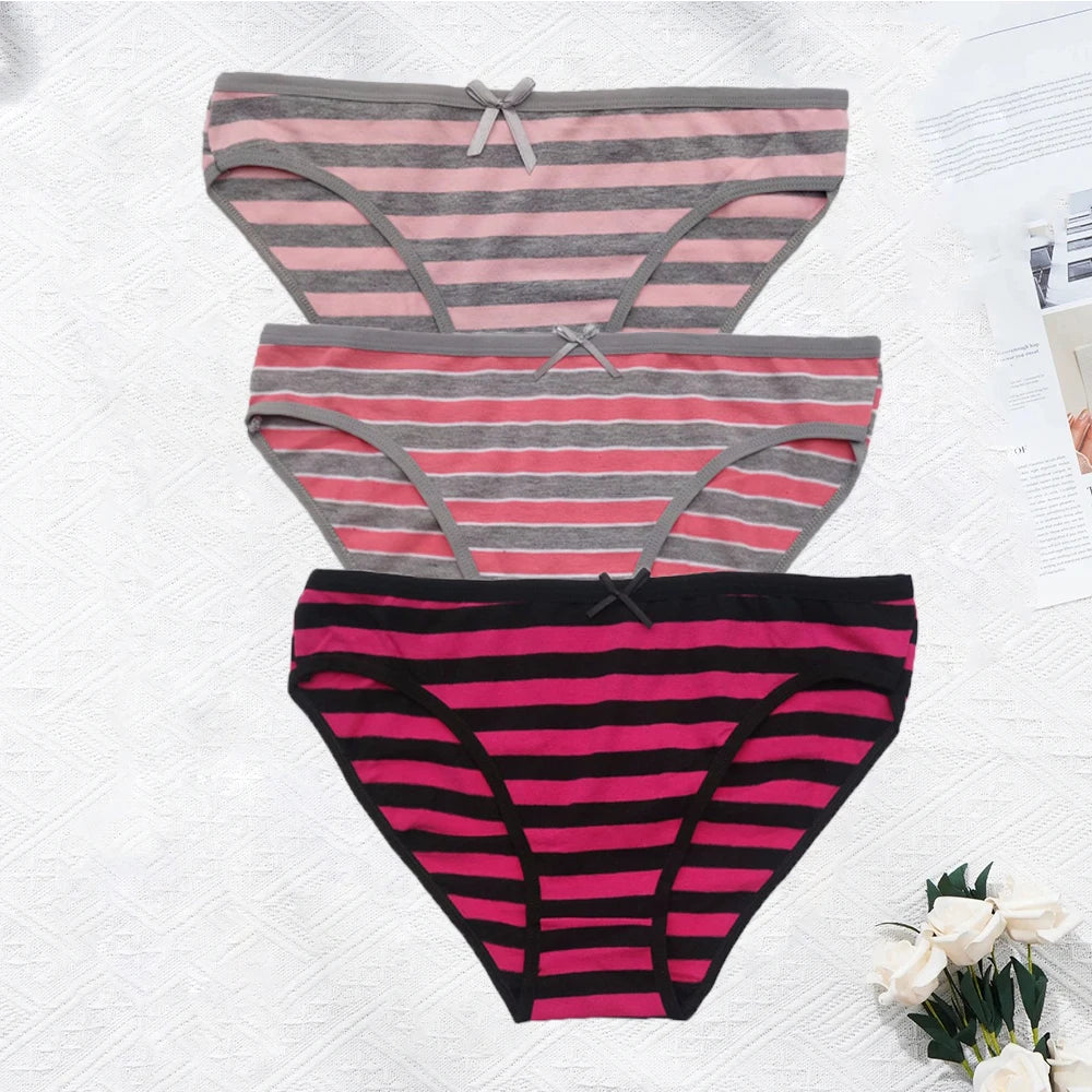Striped Underwear Plus Size Seamless Panties Cotton Lingerie 3 pcs/lot