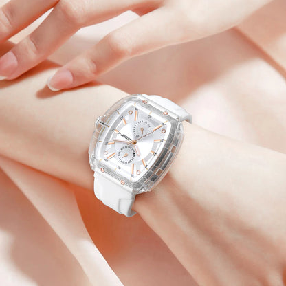 Affordable Macaron-Colored Barrel-Shaped with Silicone Strap Watch