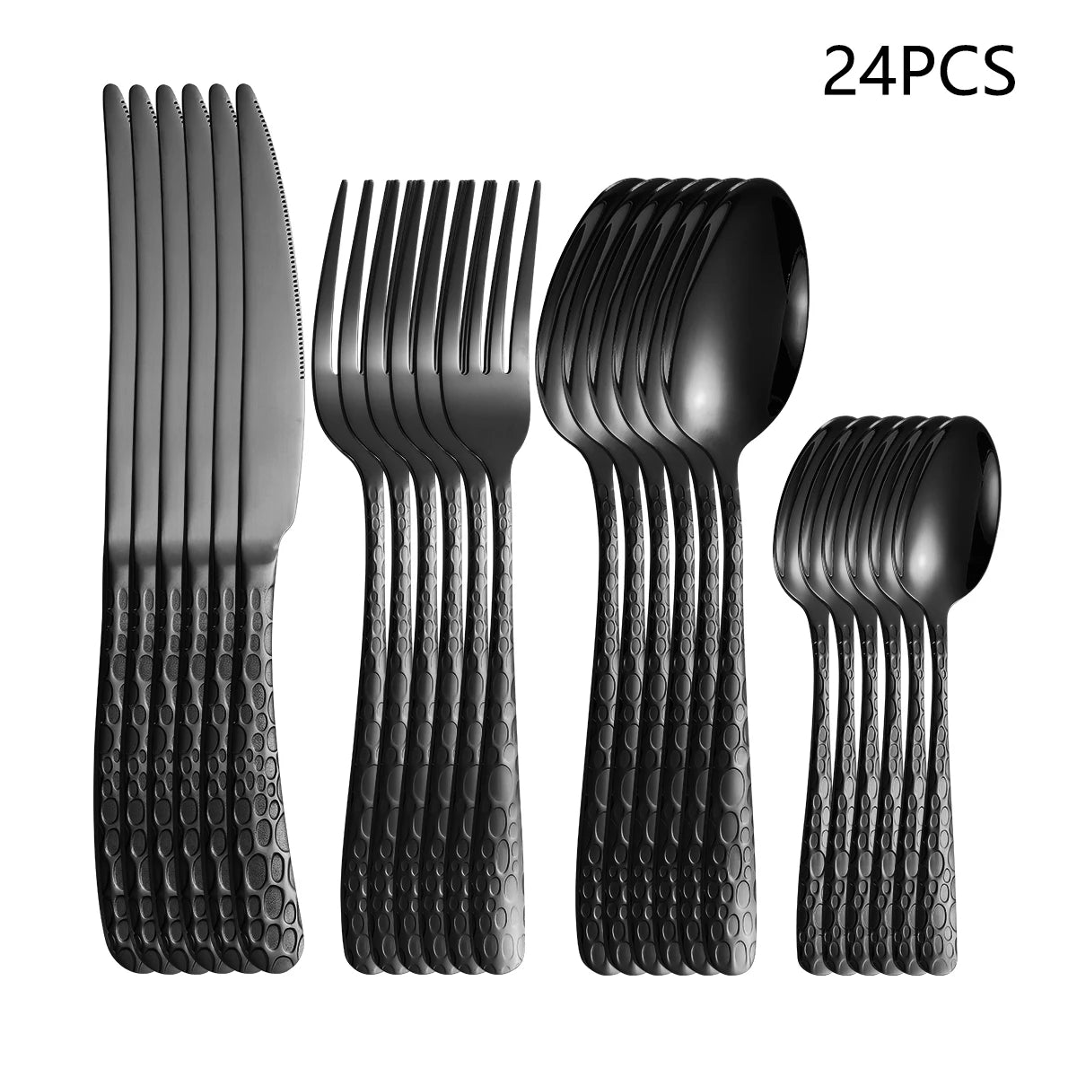 4/6/16/24pcs Black stainless steel cutlery knife
