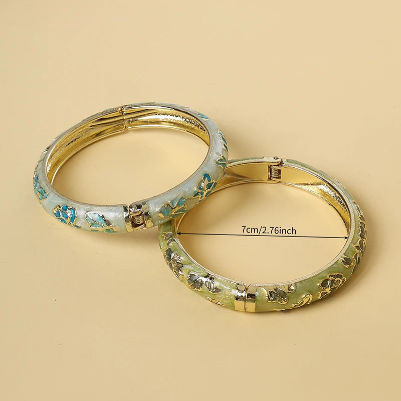 Vintage Enameled Flower Bangles Bracelet