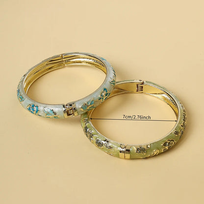 Vintage Enameled Flower Bangles Bracelet