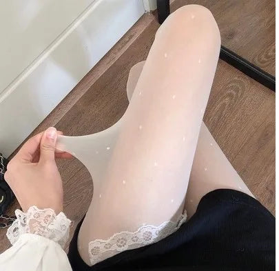 Sexy Polka Dot Silk Bow/Heart Thin Nylon Socks
