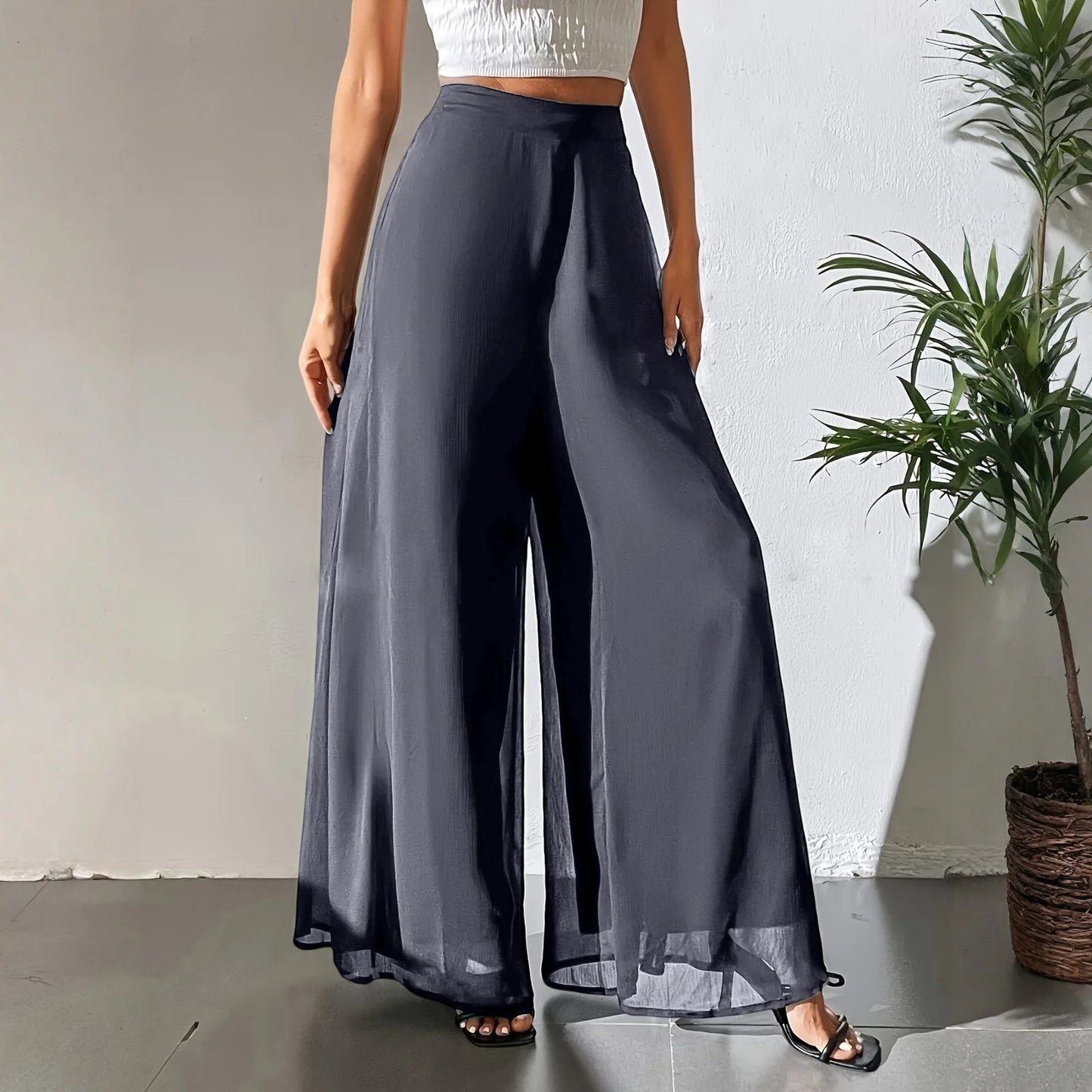 Loose Ice Silk Chiffon Wide Legged Straight Pants