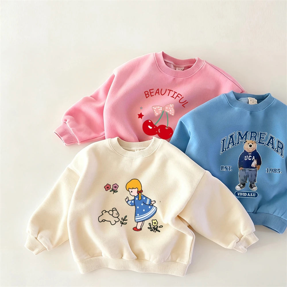 Korean Wear Long Sleeve Printing Lovely Pink Sweatshirts Spring Autumn Hoodies
