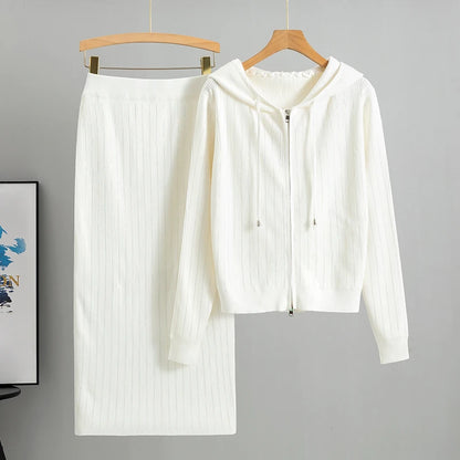 Knitted Cardigan High Waisted Buttocks Wrapped  Skirt Diamond Sets