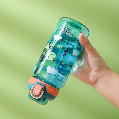 600ml Cartoon Animal Water Bottle Portable Safety Lock Cute Straw Cup
