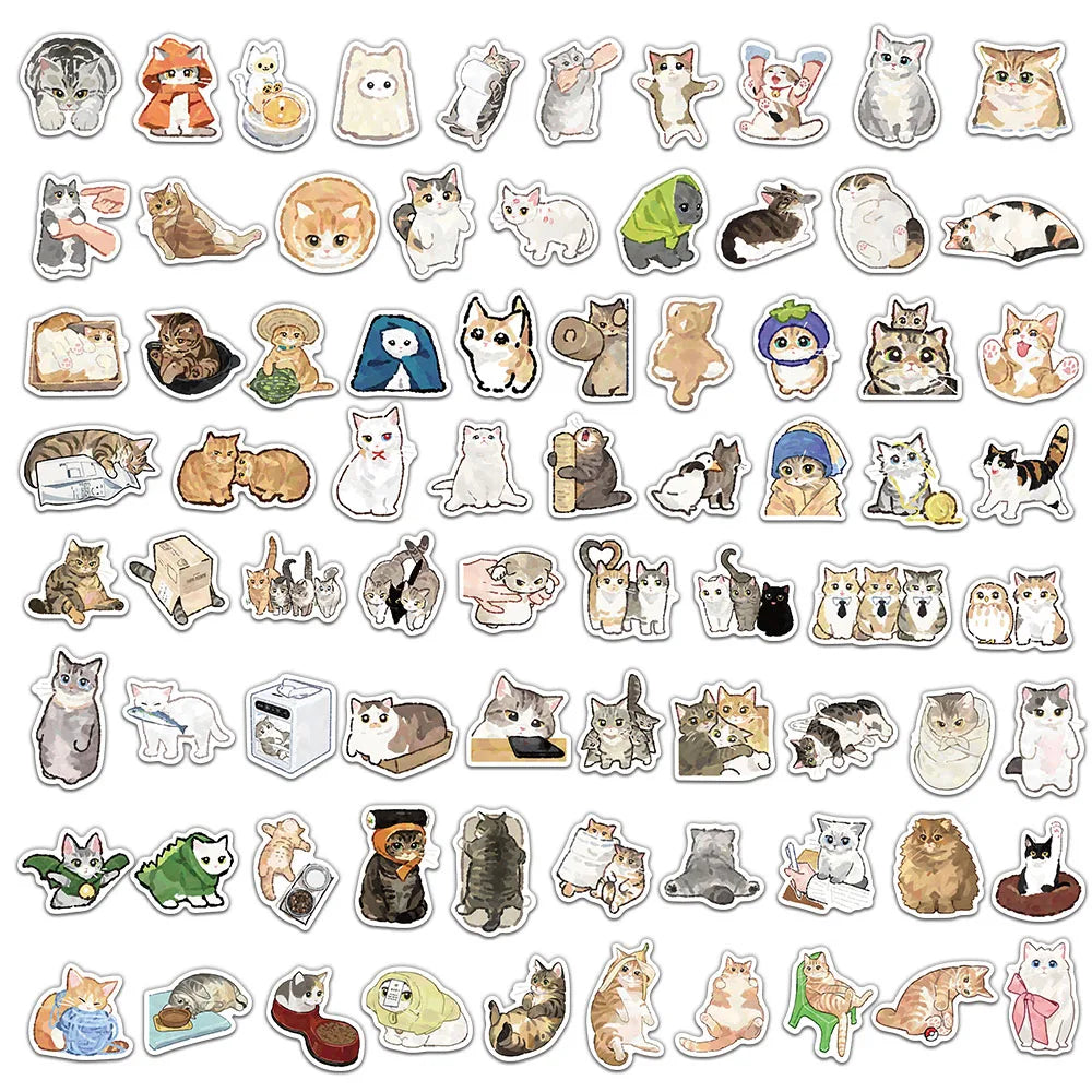 77PCS Cartoon Cat Stickers Exquisite Animal Waterproof Stickers