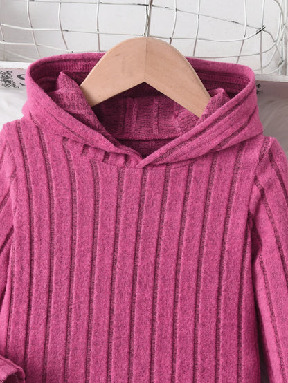 Girls' Casual Ribbed Long-Sleeved Hoodie And Trousers Set