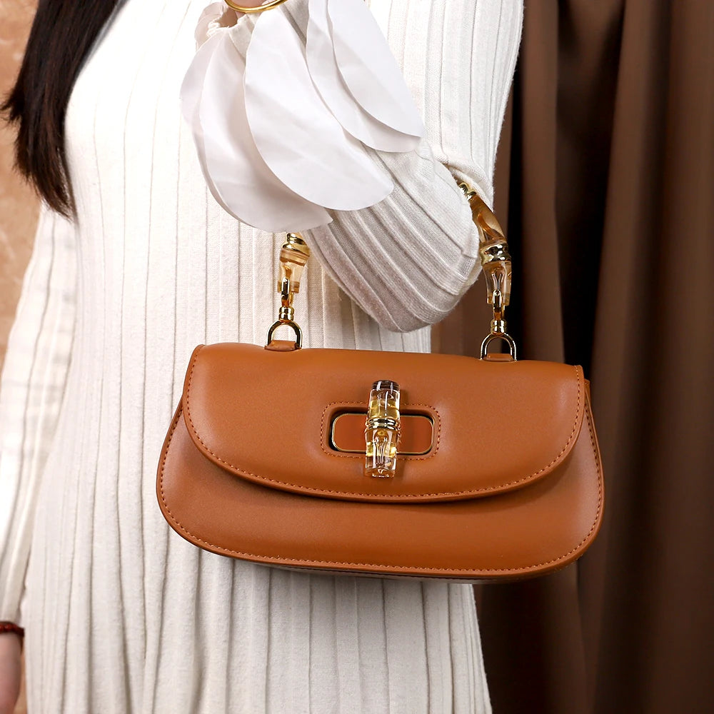 Bamboo Hand-Held Saddle Crossbody Bag