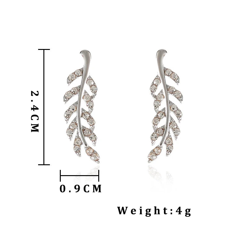 Hollow Out Leaves Crystal Ear Stud Earring