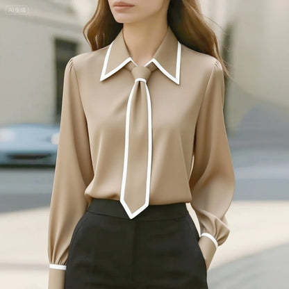 Tie lapel casual long-sleeved shirt