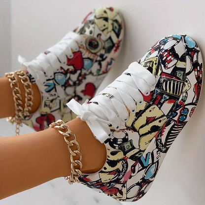 Graffiti Print  Low-top Platform Skateboard Sneakers