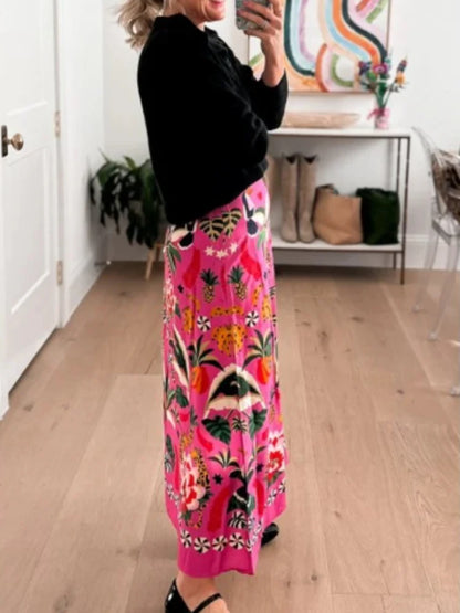 Street Tropical Plant Print Retro Half Skirt