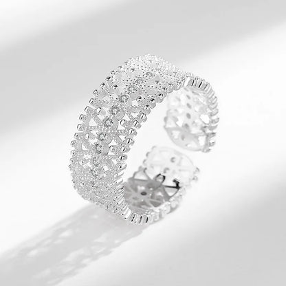 925 Sterling Silver Luxury Hollow Zircon Geometry Adjustable Rings