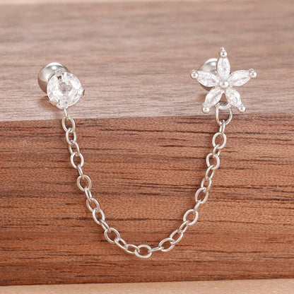 Stainless Steel Gold Color Chain Dangle Drop Zirconia Earrings