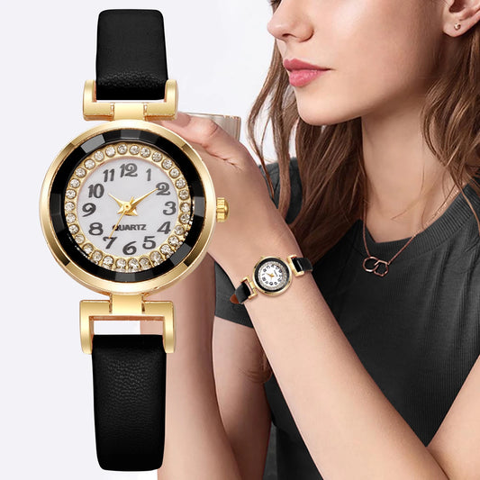 Small Arabic Casual Leather Strap Watch