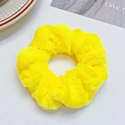 Solid Soft Plush Wide Hair Band Ponytail Holder Hair Tie Fluffy Rubber Band