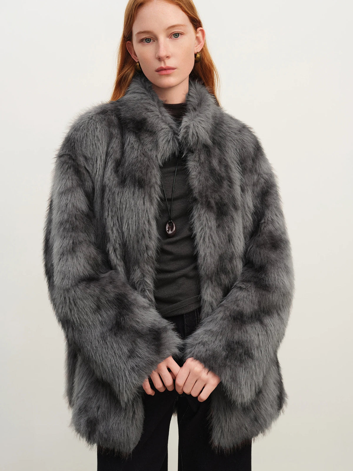 Winter Petite Mock Neck Short Hand Dyed Faux Fur Coat