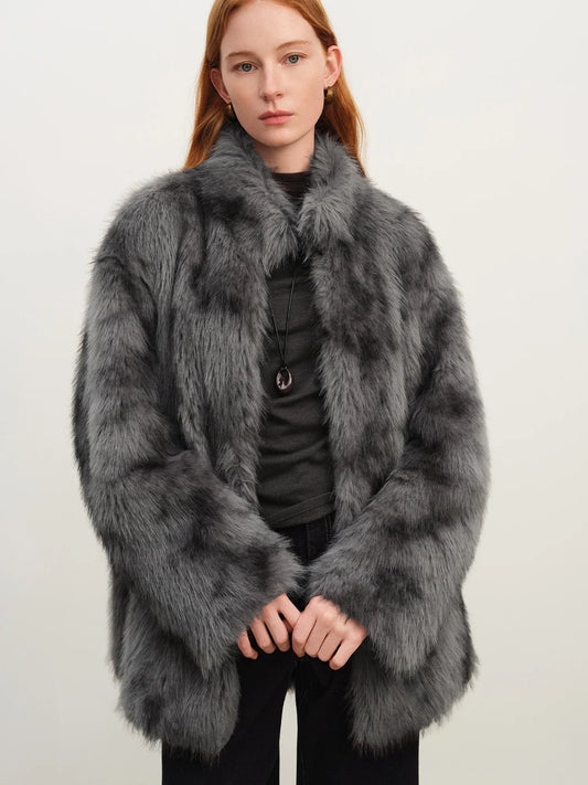 Winter Petite Mock Neck Short Hand Dyed Faux Fur Coat