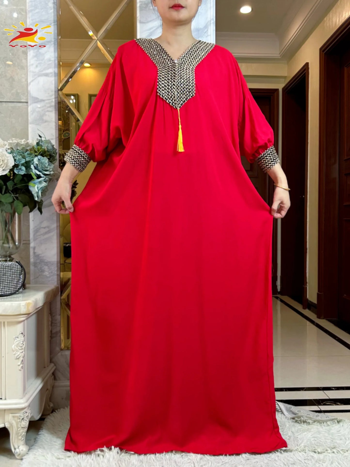 Muslim Long Sleeve Cotton With Big Scarf African Abaya