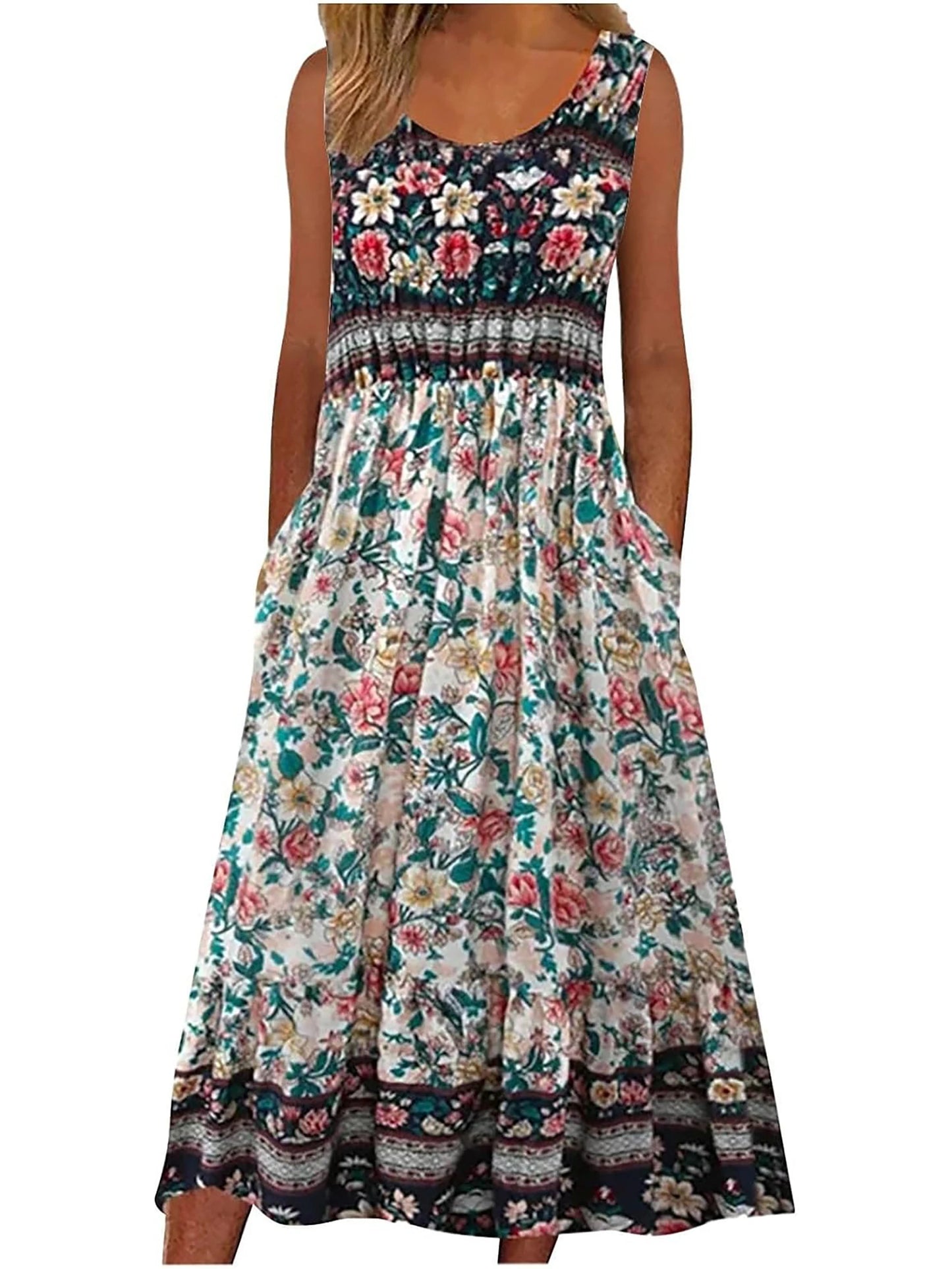 Sleeveless Bohemian floral flowing Dress