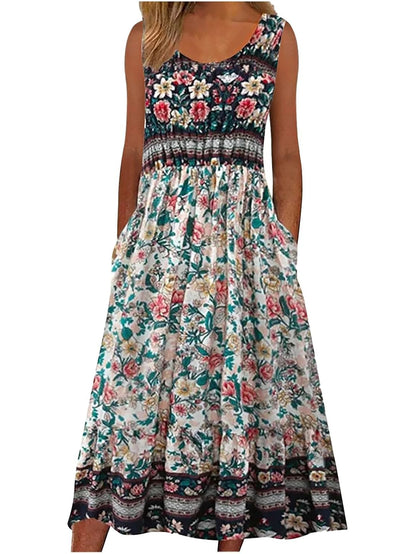 Sleeveless Bohemian floral flowing Dress