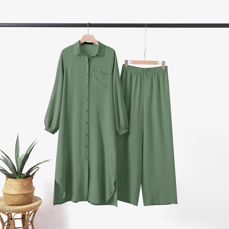 Muslim Suit Long Sleeve Blouse Pant Turkey Outfit