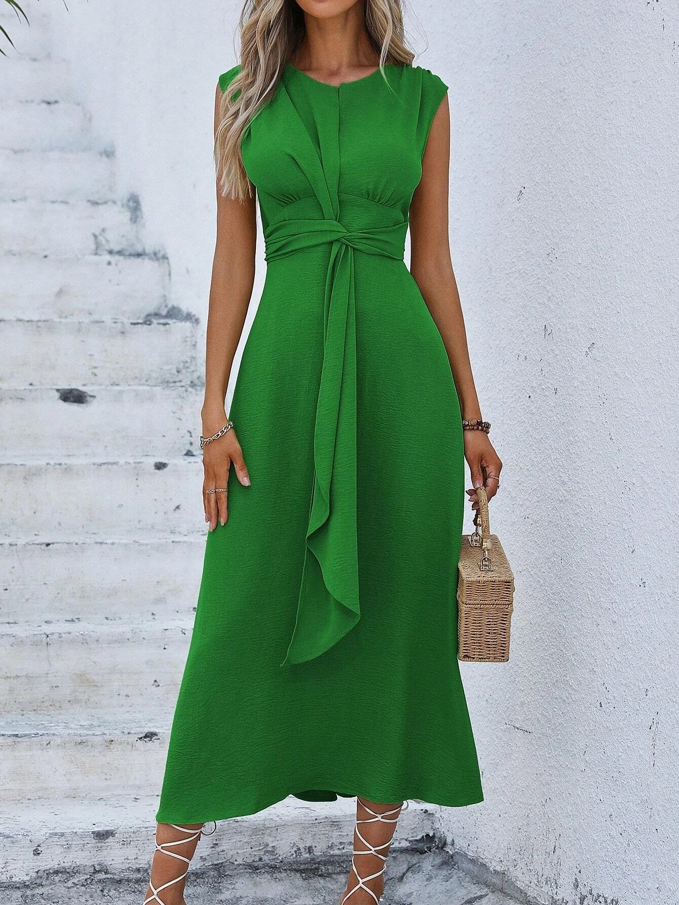Sleeveless Front Thin Straps Midi Dress