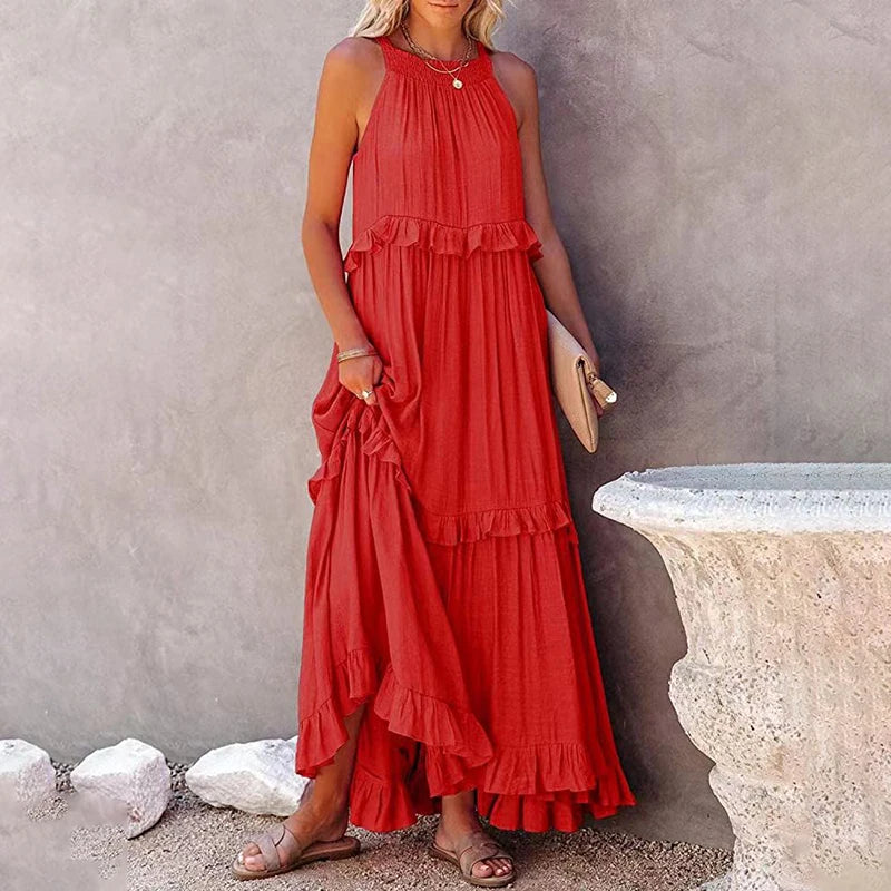 Ruffles Long Elegant Sleeveless Sundress Maxi Dress