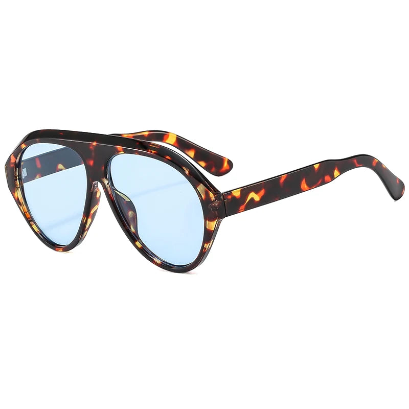 Retro Oversized Pilot Oval Multi Color Lens Sun Glasses