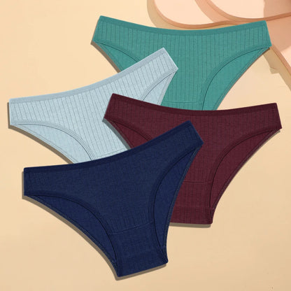 4Pcs Cotton Striped Sexy Stretch Lingerie