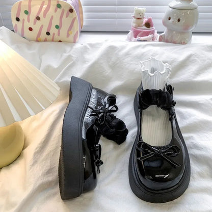 Elegant Bow Princess Glossy Velcro Girls' Casual Shoes