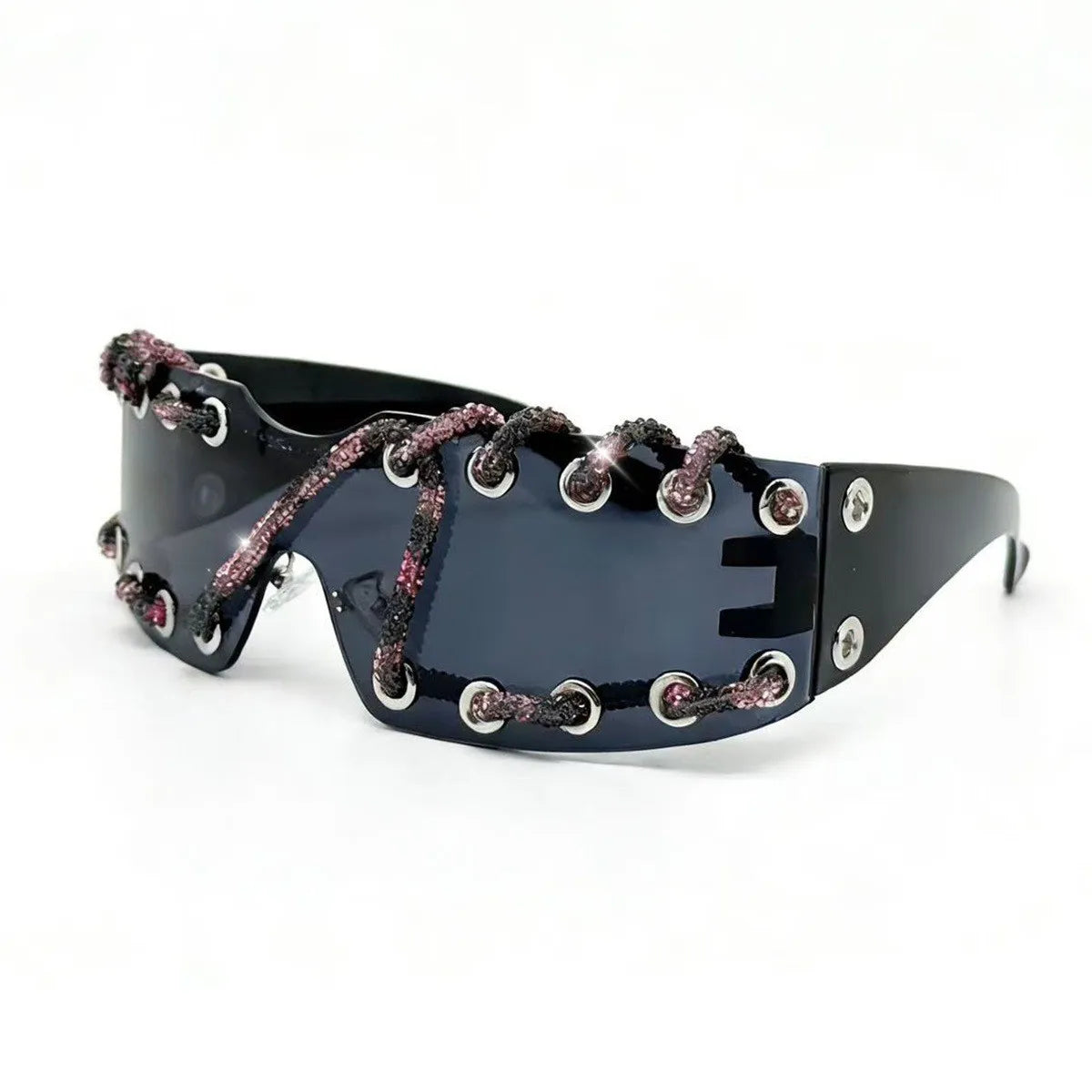 Punk Y2k Frameless Crystal Chain One-piece Bling Sunglasses