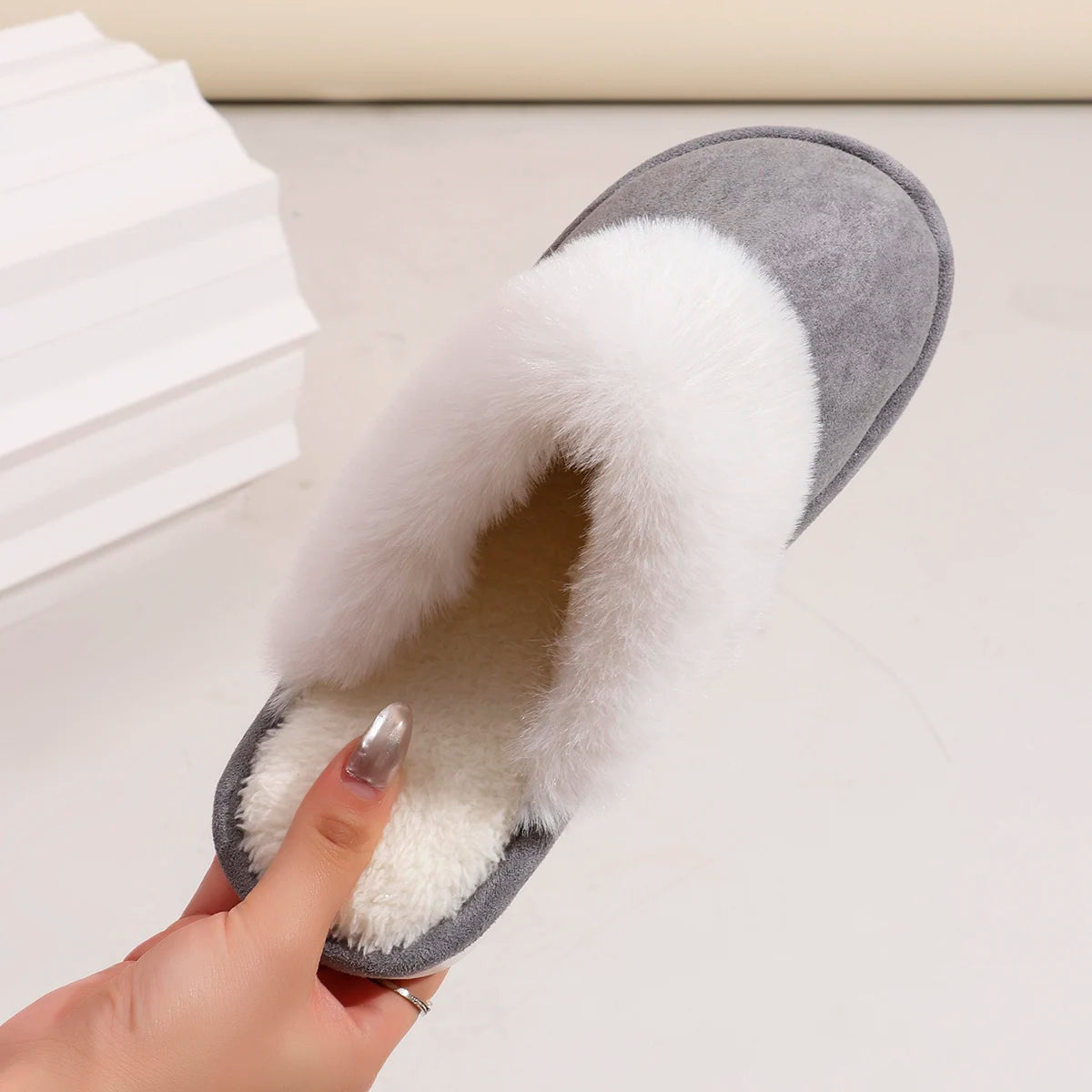 Fluffy home warm soft soled plush lined slippers