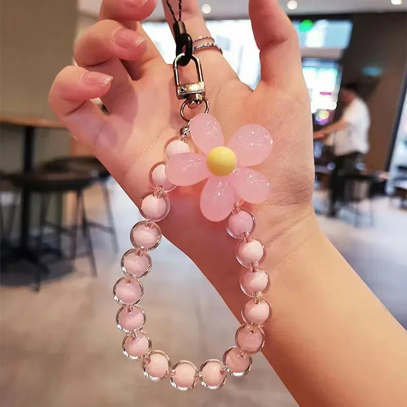 Colored Bead Petal Lanyard for IPhone Anti-Lost Bracelet Case Wrist Strap