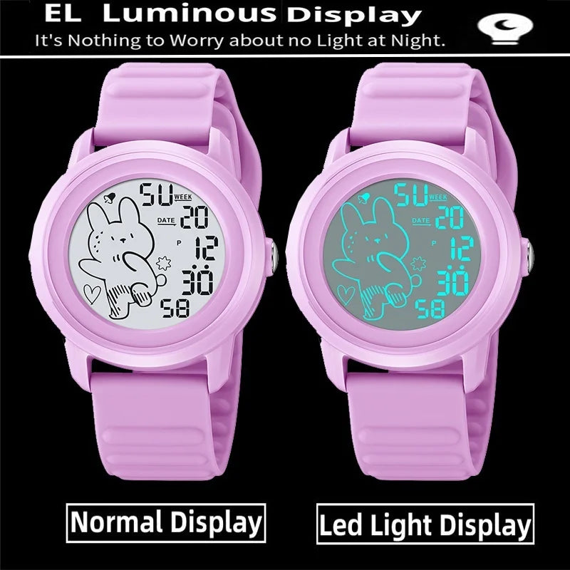 Unisex Digital Carton Rabbit LED Waterproof Watches