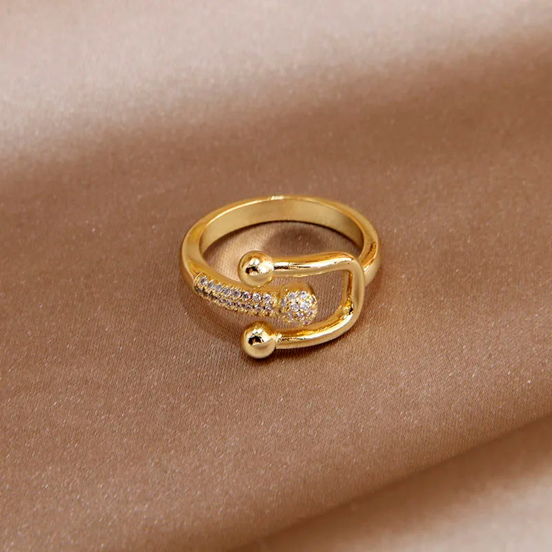 Sight Crystal Letter U Adjustable Zircon Rings