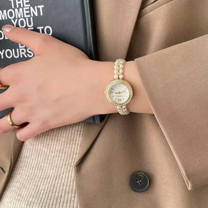 Pearl Studded Strap Luxury Bracelet Quartz Wristwatches